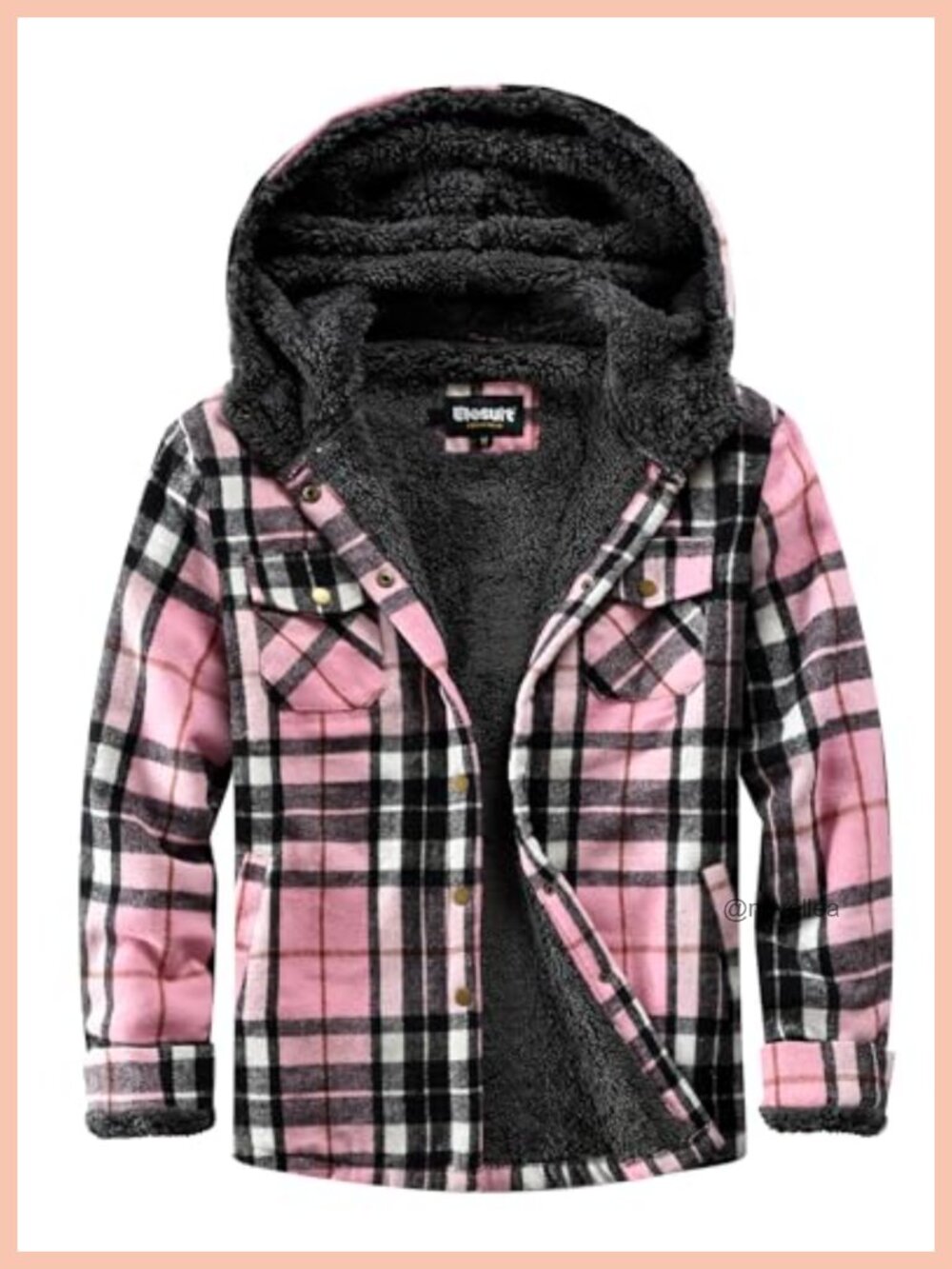 Fleece Plaid Flannel Jacket Sherpa Lined Button Down Hooded Women's Coat